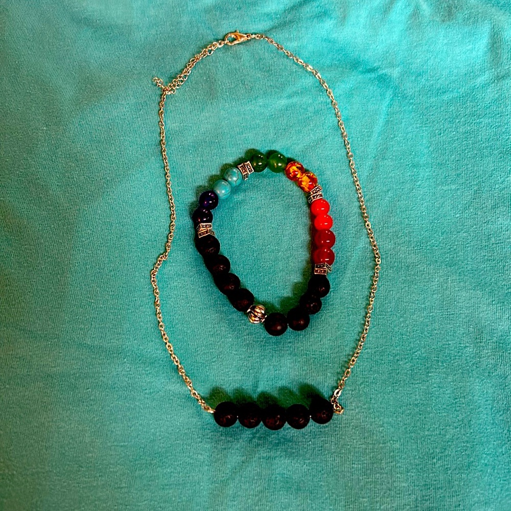 Lava rock necklace and bracelet